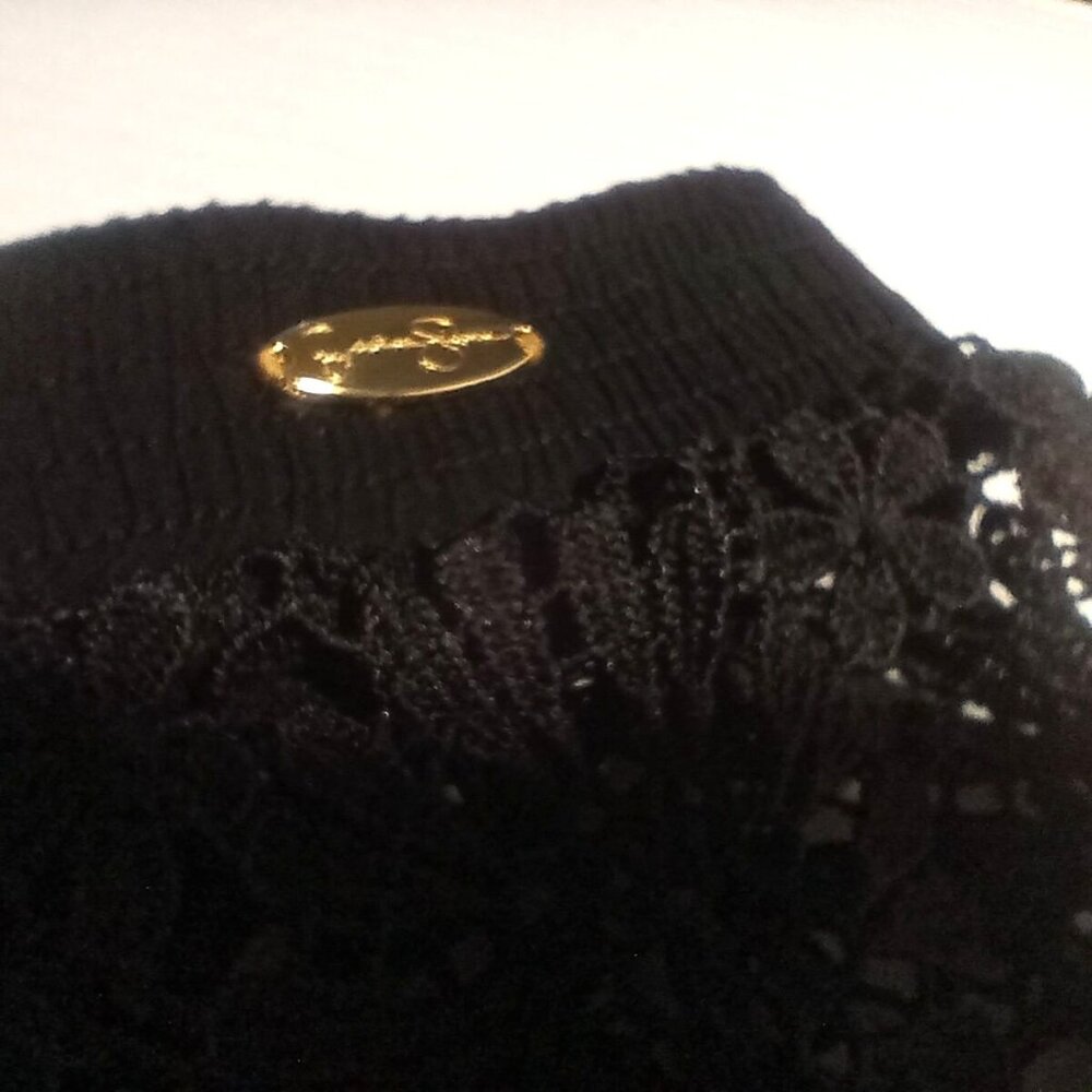 Jessica Simpson Black Lace Shorts Sheer L Elastic Waist Scalloped Fringe Swing - Picture 15 of 15